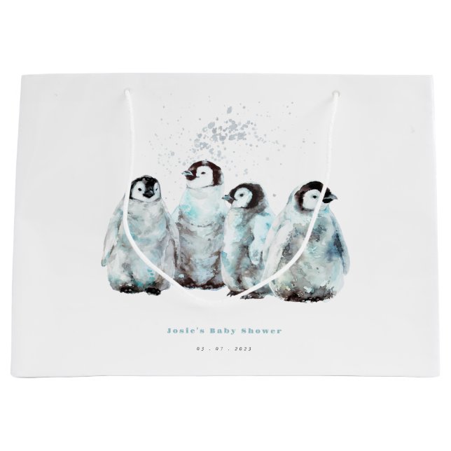 Grand Sac Cadeau Winter Penguin Baby Shower (Devant)