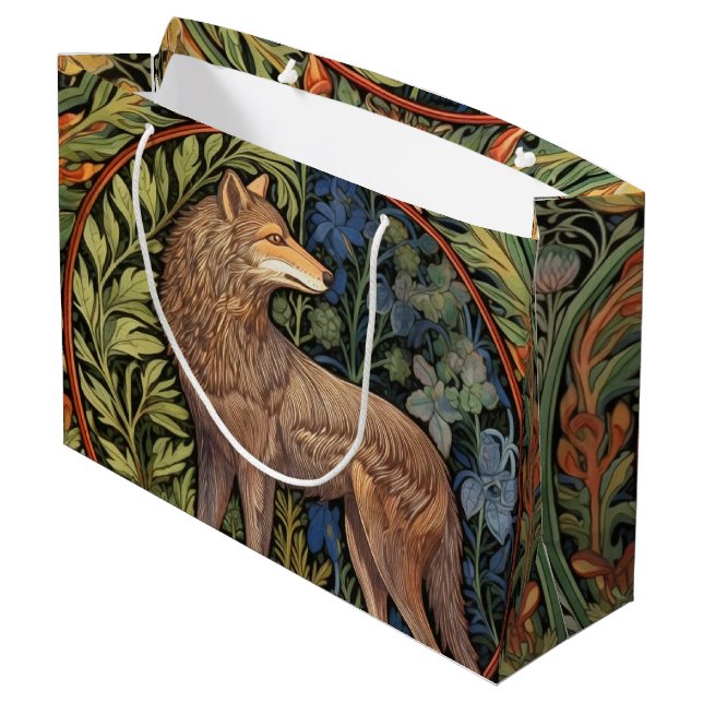 Grand Sac Cadeau Wolf dans la forêt Art nouveau (Dos Angle)