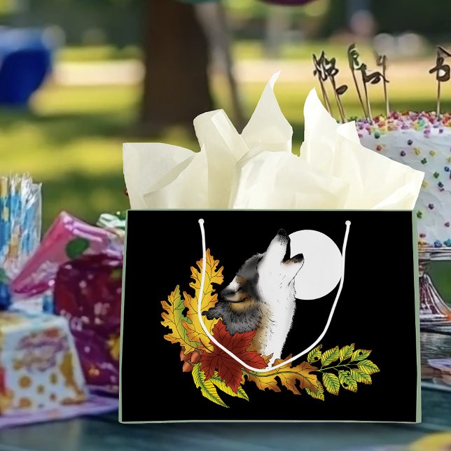 Grand Sac Cadeau Wolf Howling Moon (Créateur téléchargé)