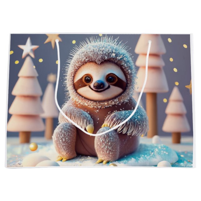 Grand Sac Cadeau Wonderland hivernal de Snowy Sloth (Devant)