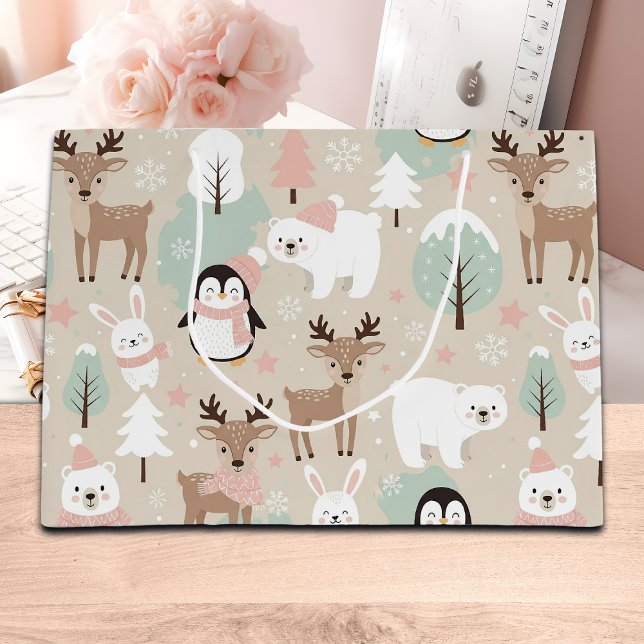 Grand Sac Cadeau Woodland Whimsical Forest Animals Winter (Créateur téléchargé)