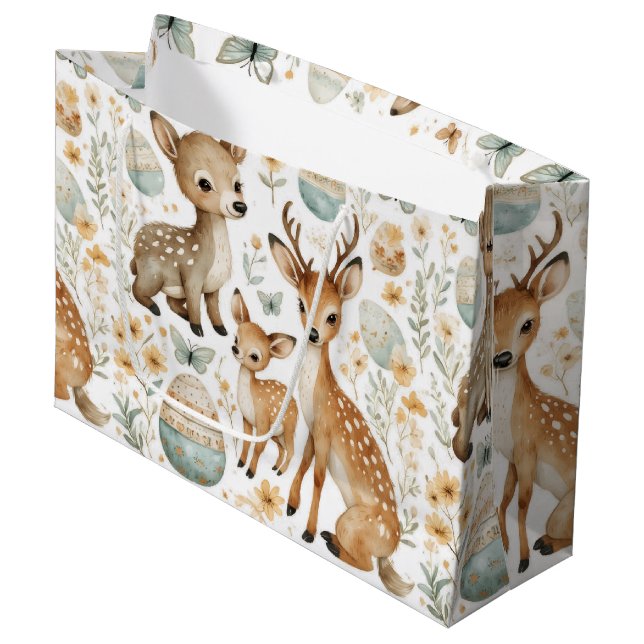 Grand Sac Cadeau Woodland Wild Animals Deer Baby Fawn Spring Easter (Devant Angle)