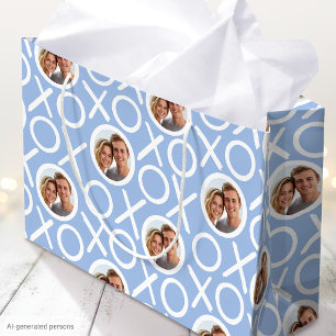 Grand Sac Cadeau XOXO Câlins et Bisous 2 Photo Bleu Pinceau Script