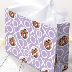 Grand Sac Cadeau XOXO Câlins et Bisous 2 Photo Personnalisée Violet