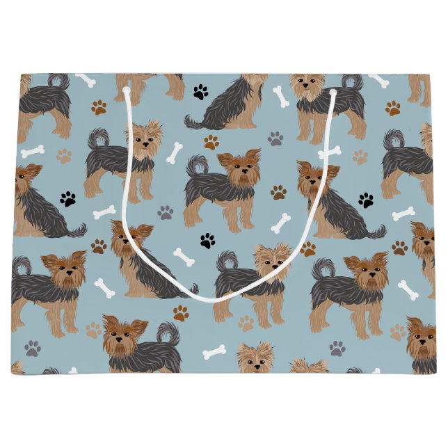 Grand Sac Cadeau Yorkshire Terrier Paws et Bones Yorkie Chien (Devant)