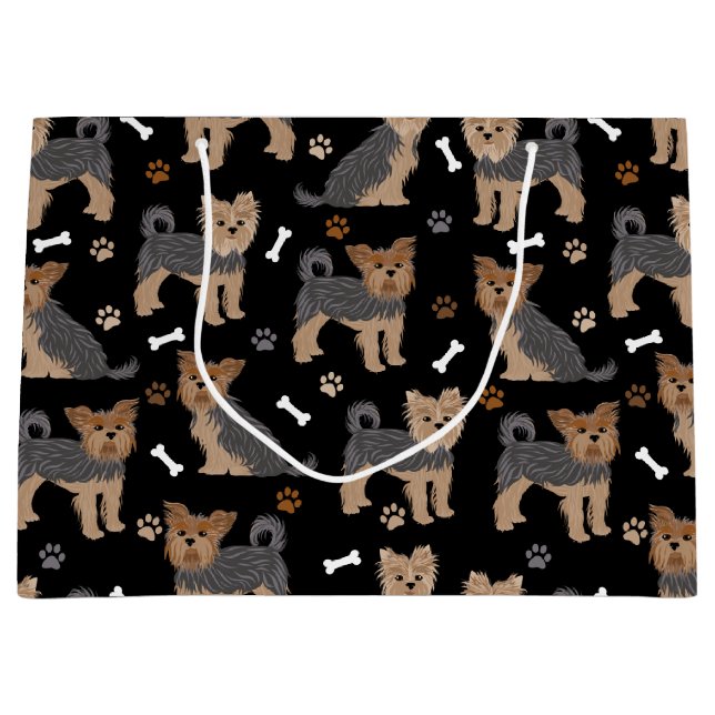 Grand Sac Cadeau Yorkshire Terrier Paws et Bones Yorkie Chien (Devant)