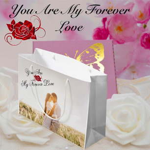 Grand Sac Cadeau "You Are My Forever Love" Rose rouge photo élégant
