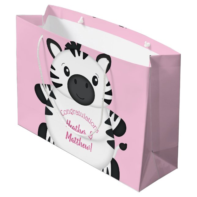 Grand Sac Cadeau Zebra Baby shower Safari Rose Girl (Dos Angle)