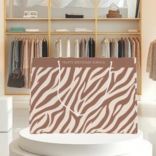 Grand Sac Cadeau Zebra Print-Mocha Mousse (Zebra Print-Mocha Mousse-Personalized Large Gift Bag )