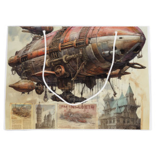 Grand Sac Cadeau Zeppelin Steampunk vintage (8) Tissu Papier