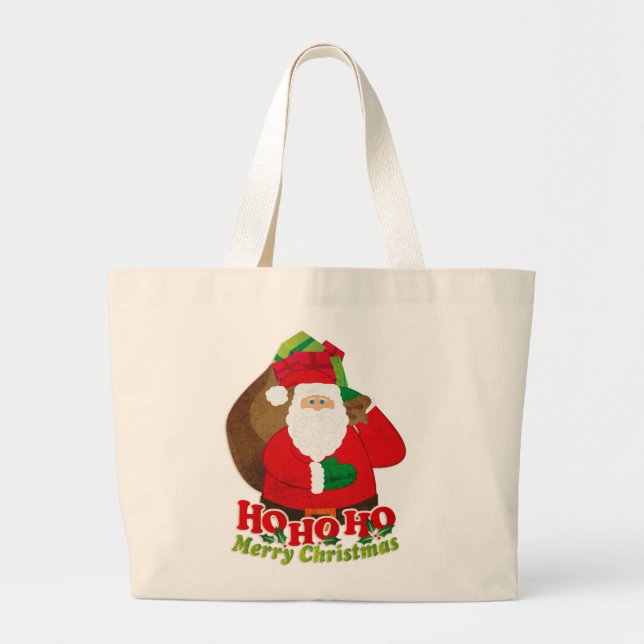Grand sac de Noël Père Noël "Ho Ho Ho Joyeux Noël" (Devant)