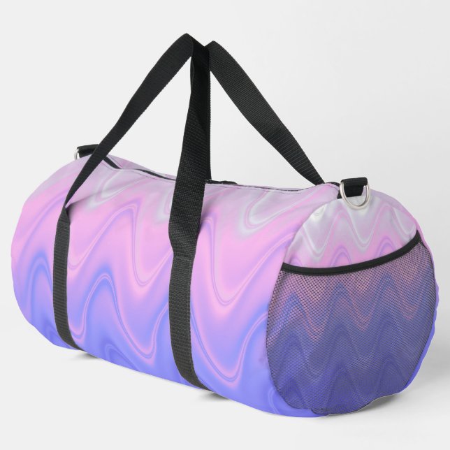 Grand sac de sport abstrait rose violet ondulé (Coin droit)