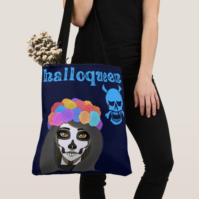 Grand sac fourre-tout avec impression Halloween (De près)