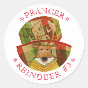GRAND Stickers ronds REINDEUR PRANCER