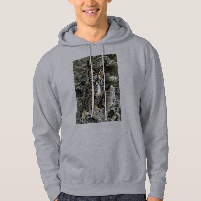 Grand sweat - shirt à capuche de hibou à cornes (Devant)