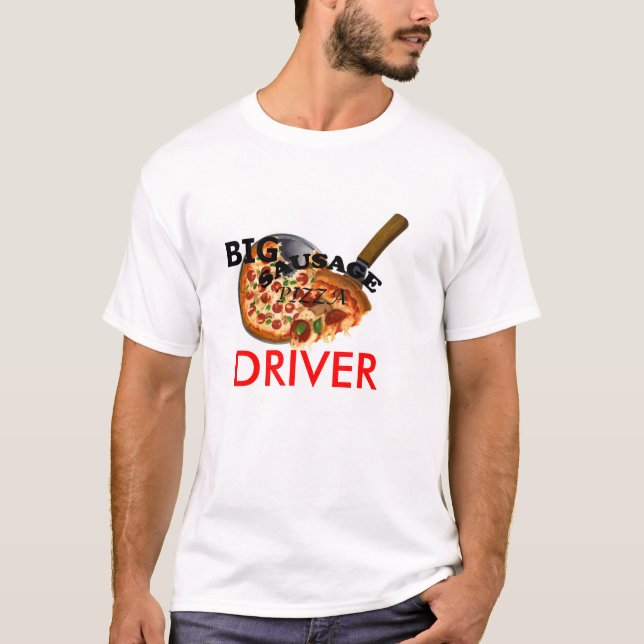 GRAND T-shirt de la livraison de pizza de saucisse (Devant)