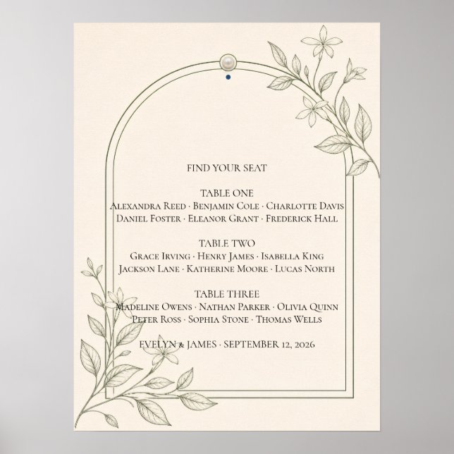 Grand tableau de disposition de mariage botanique  (Devant)