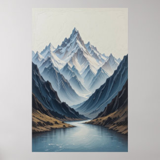 Grand tableau de montagnes abstraites sur toile 3D