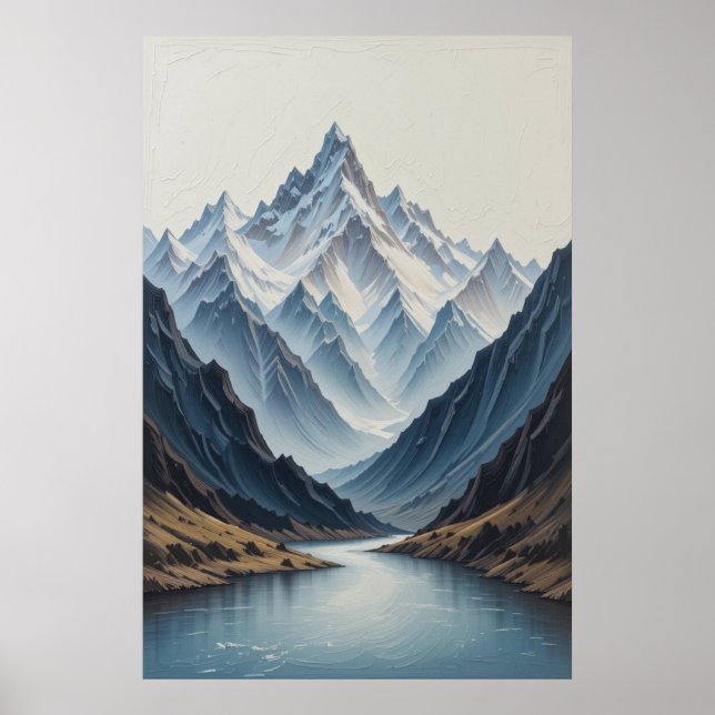 Grand tableau de montagnes abstraites sur toile 3D (Devant)