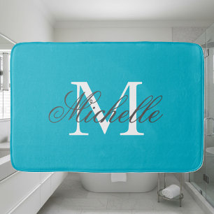 Grand tapis de bain de monogramme de nom de bleu