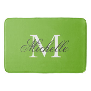 Grand tapis de bain vert pomme avec monogramme de