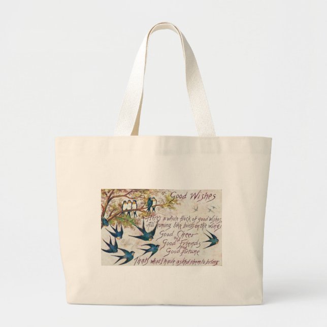 Grand Tote Bag 1908 Bons voeux Oiseaux Bleus (Devant)