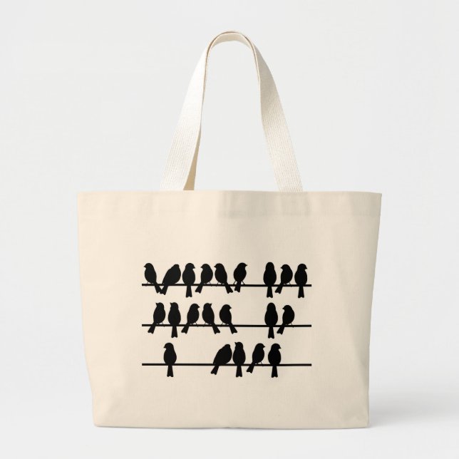Grand Tote Bag 21 oiseaux sur un fil (Devant)