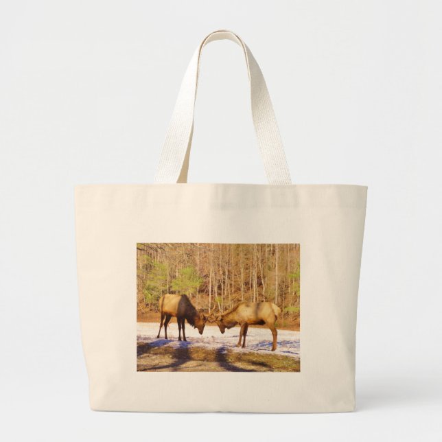 Grand Tote Bag 2~ deux Bull Elk dans la neige (Devant)