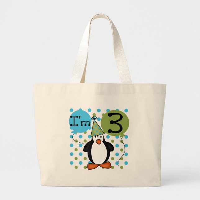 Grand Tote Bag 3ème Pingouin T-shirts et cadeaux d'anniversaire (Devant)