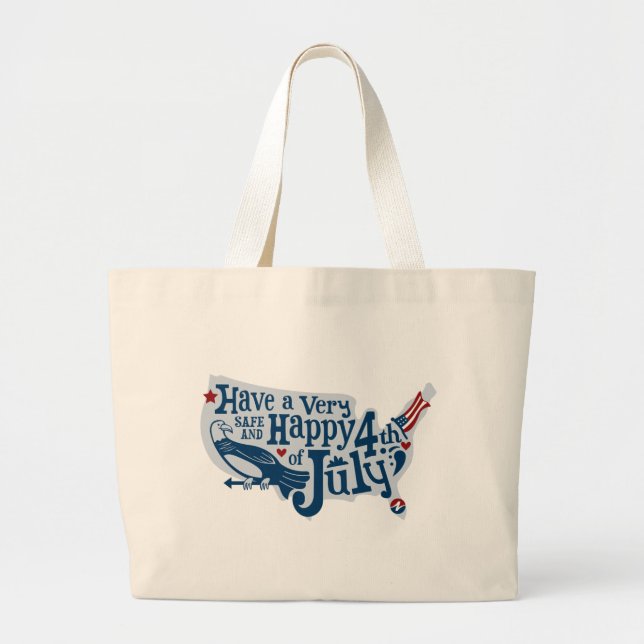 Grand Tote Bag 4 juillet Sûr Et Heureux (Devant)