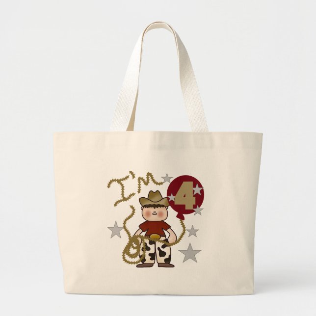 Grand Tote Bag 4e Cowboy Tshirts et cadeaux d'anniversaire (Devant)