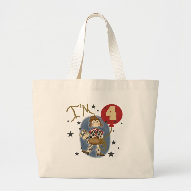 Grand Tote Bag 4e Cowgirl Tshirts et cadeaux d'anniversaire (Devant)