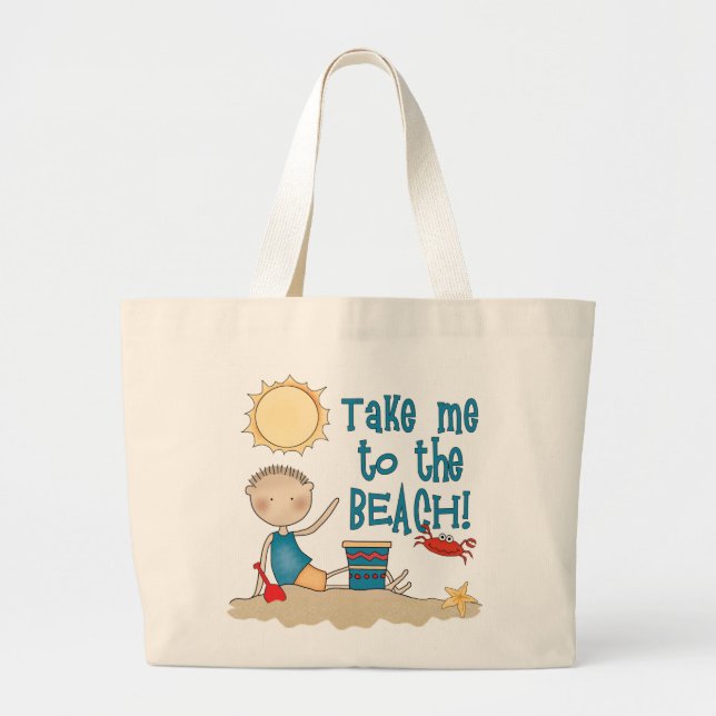 Grand Tote Bag À la plage (garçon) (Devant)