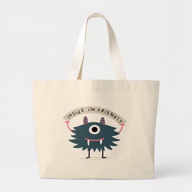 Grand Tote Bag À L'INTÉRIEUR JE SUIS AMICAL HAPPY MONSTER do-it-y (Devant)