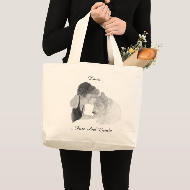 Grand Tote Bag A. loving drawing of girl kissing akita (Devant (produit))