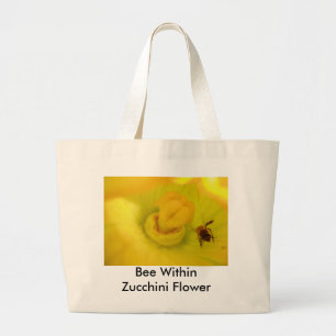 Grand Tote Bag Abeille dans la fleur de courgette