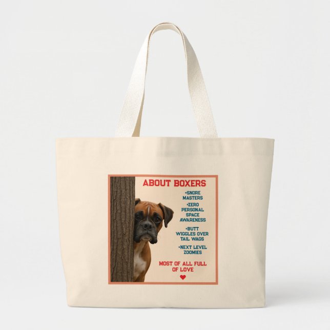 Grand Tote Bag About Boxers Funny & Loving Boxer Dog Quote Design (Devant)