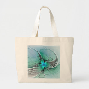 Grand Tote Bag Abstrait De Bleu, Art Fractal Moderne