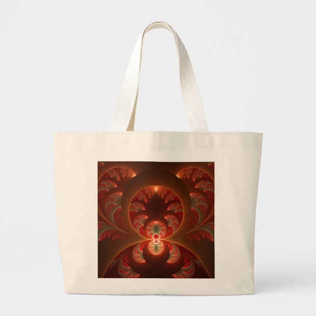 Grand Tote Bag Abstrait lumineux rouge orange moderne Fractal (Devant)