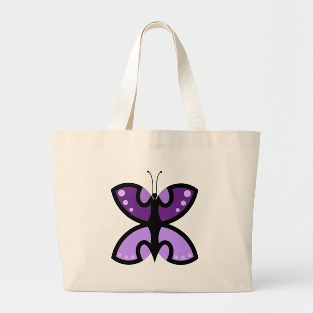 Grand Tote Bag Accent graphique papillon violet moderne mignon (Devant)