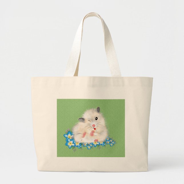 Grand Tote Bag Accessoires hamster syrien blanc mignon, polka ver (Devant)