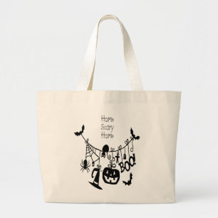 Grand Tote Bag Accueil Citrouille de chauves-souris, Chat noir, V