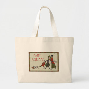 Grand Tote Bag Achats de Noël vintage, plaisir en famille