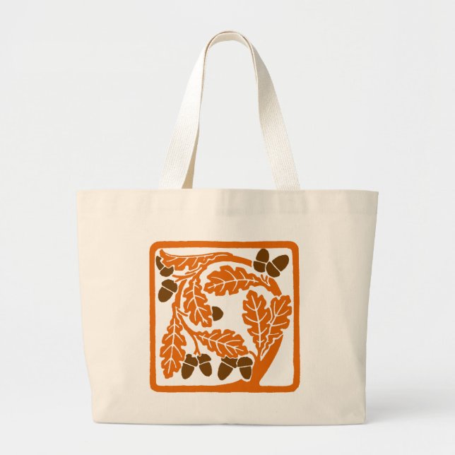 Grand Tote Bag Acornes et Feuilles Art Nouveau (Devant)