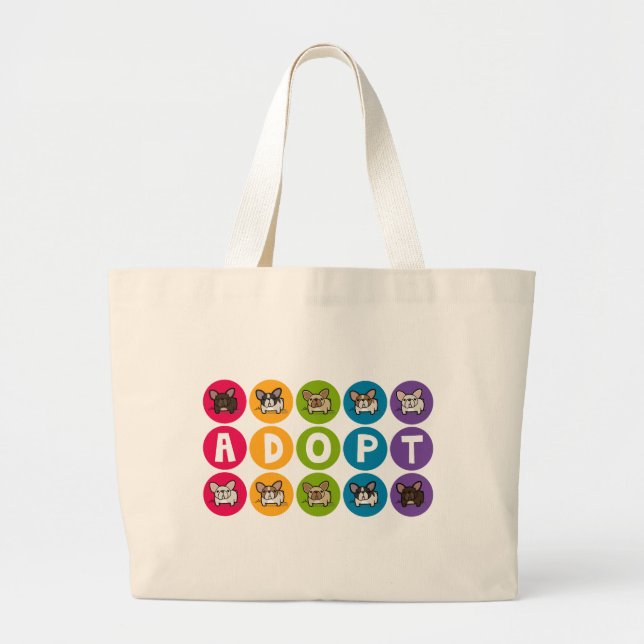 Grand Tote Bag Adoptez l'arc-en-ciel Frenchie (Devant)