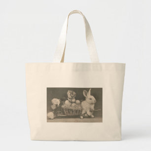 Grand Tote Bag Adorable lapin de Pâques Vintage