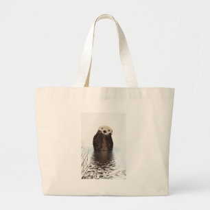 Grand Tote Bag Adorable Otter souriant dans le lac