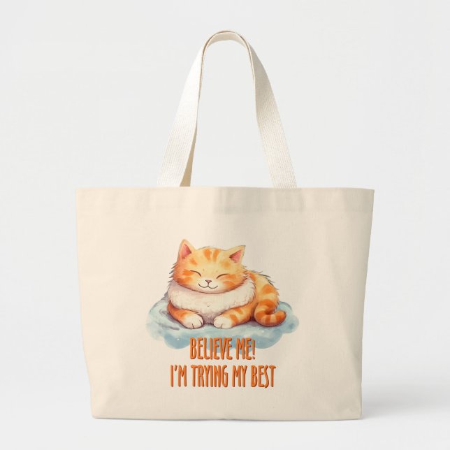 Grand Tote Bag Adorable Tabby Orange Chat - Je tente mon meilleur (Devant)