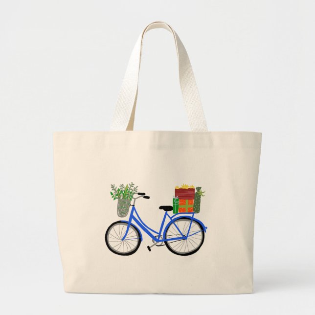 Grand Tote Bag Adorable Vélos de Noël Vacances cadeaux de Noël (Devant)