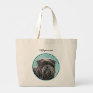 Grand Tote Bag Affenpinscher Peinture Chien noir et argent Art